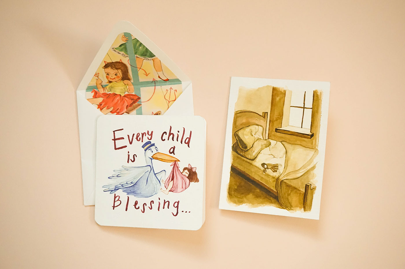 watercolor handmade envelope greeting cards Sympathy Card satirical Mix media Handlettering