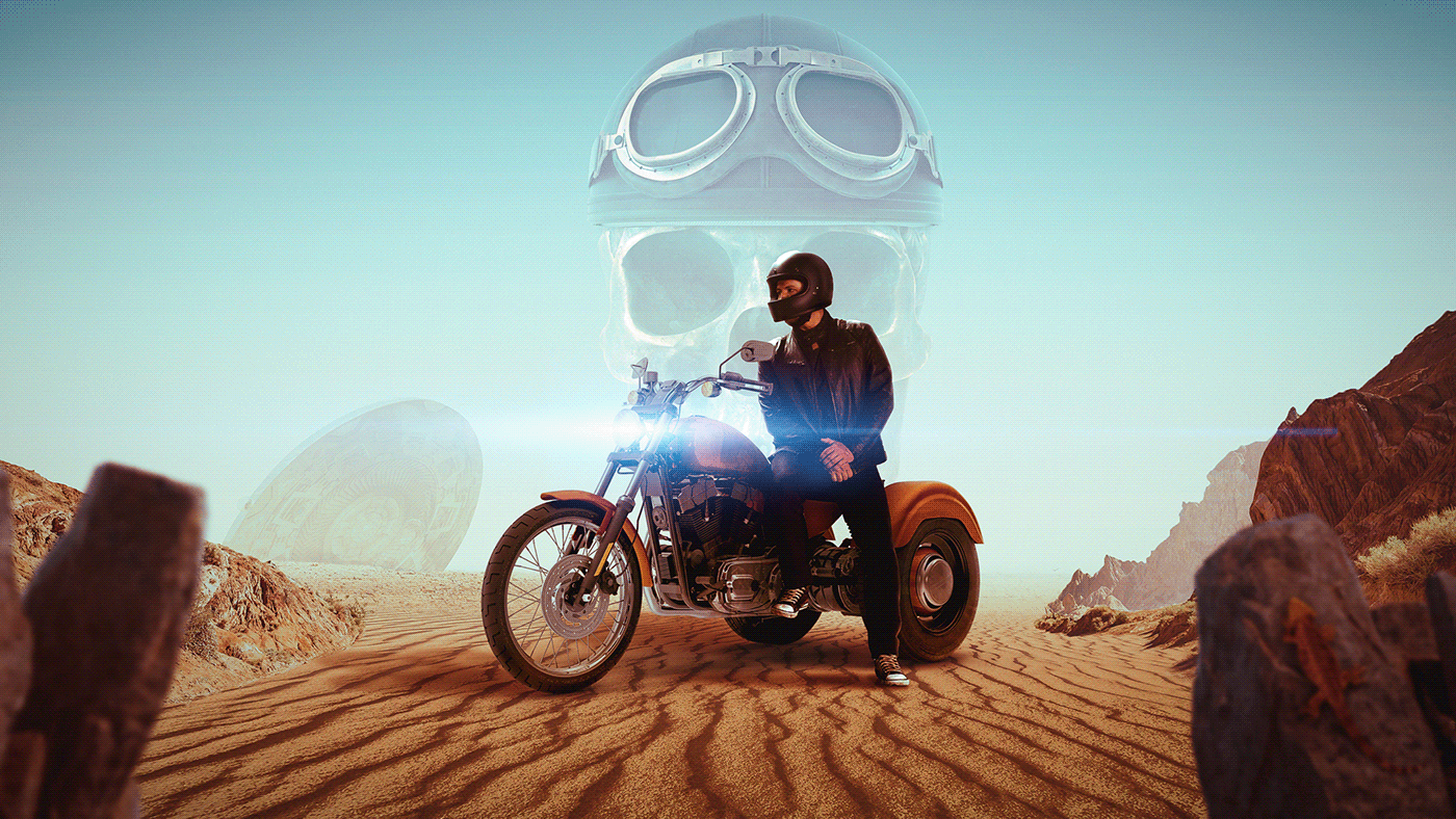 artwork biker concept art desert motorcycle Photo Manipulation  retouching  skull