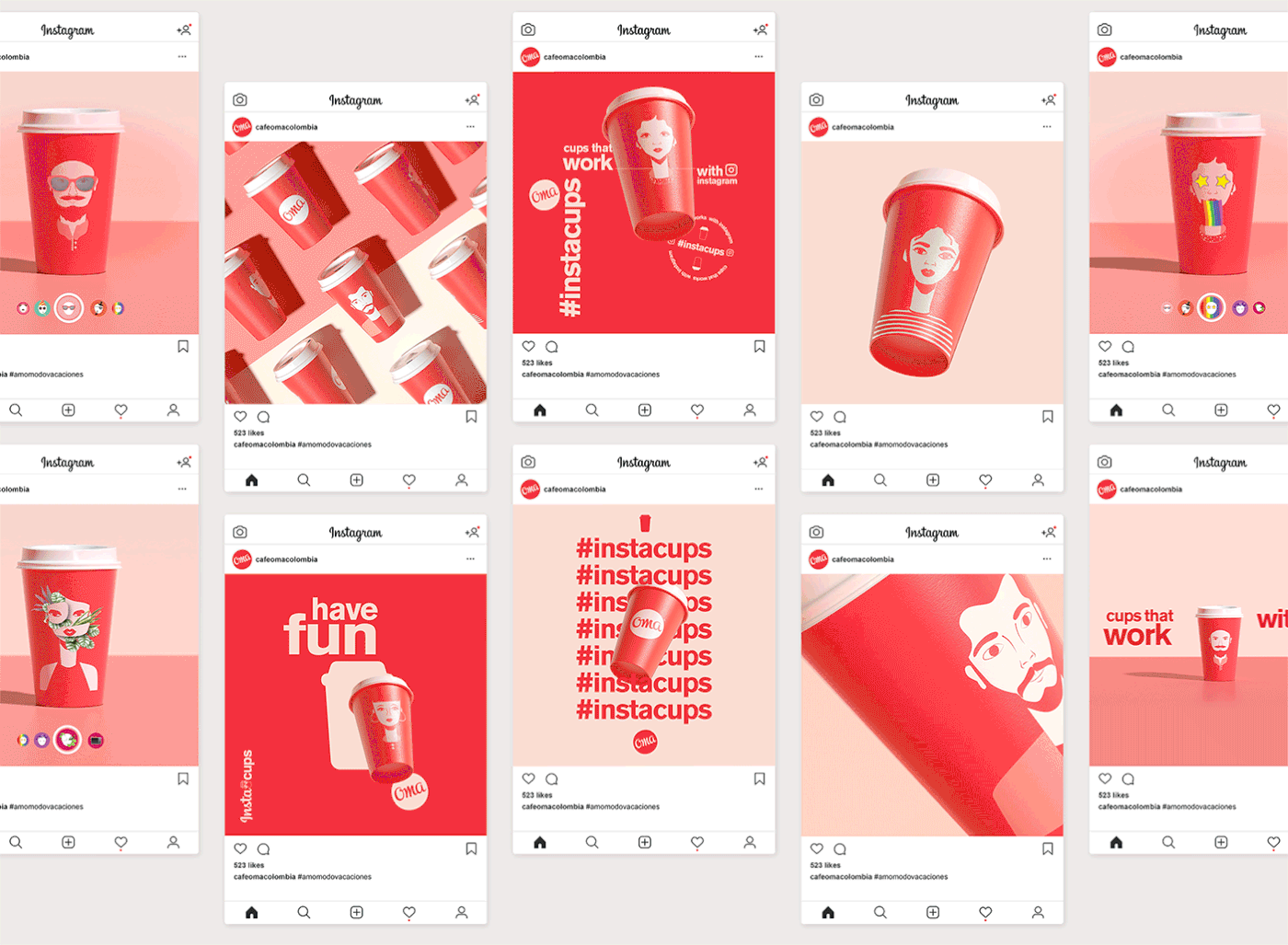 3D cups design filters instagram posters