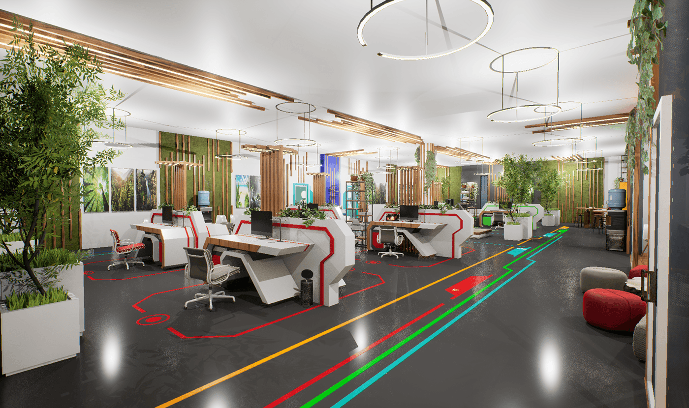 open Space  Office Design Interior architecture visualization Render 3D Unreal Engine 5 eco