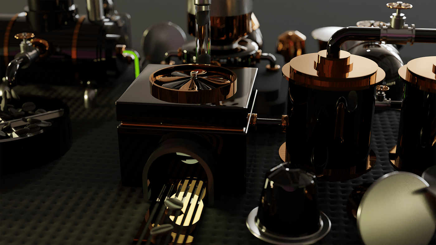 3D art artwork black and white blender Coffee design factory gold modeling