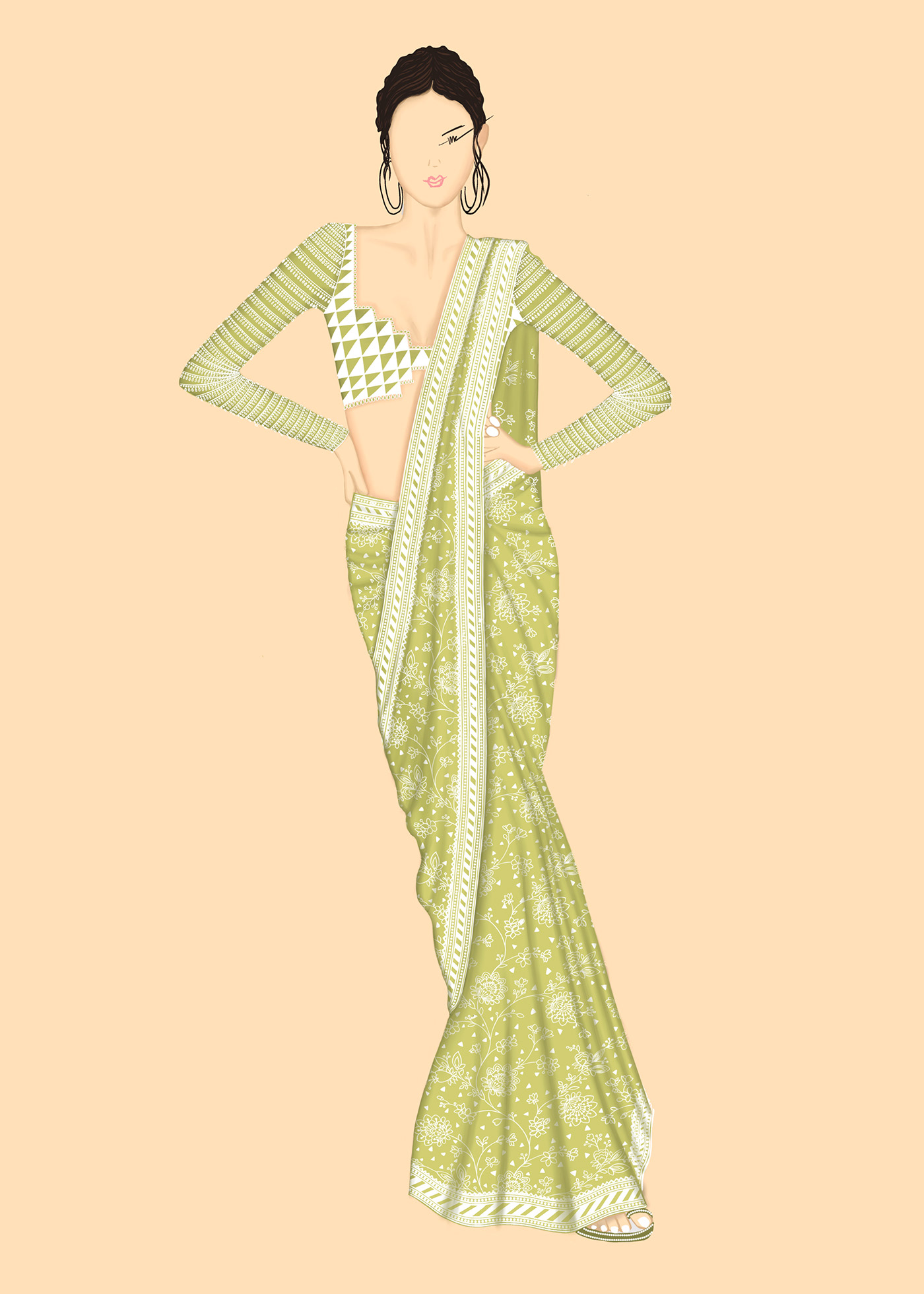saree design blouse Embroidery handwork art ILLUSTRATION  outfit Ethnic surface design procreate sketch