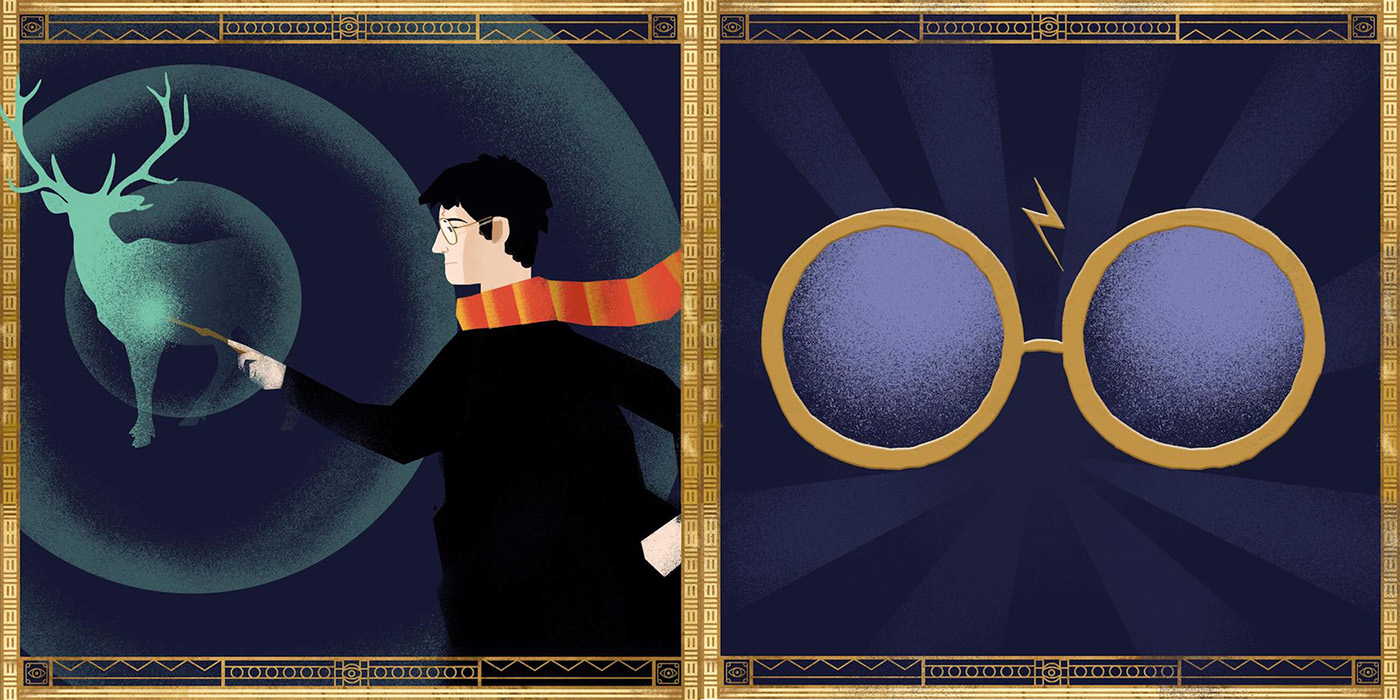 harry potter Fantastic Beasts and where to find them ILLUSTRATION  art deco nyc gold