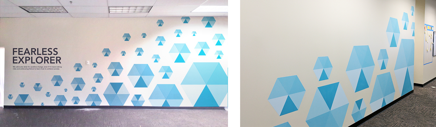 Mural environmental design Office decals Wall Decal wall blue hexagon Technology culture