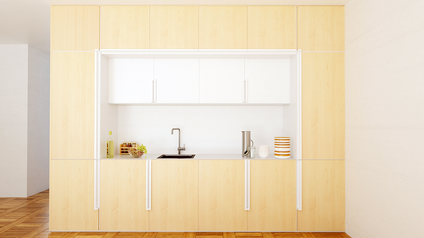 Interior design architecture kitchen furniture Renders flat apartment wood White