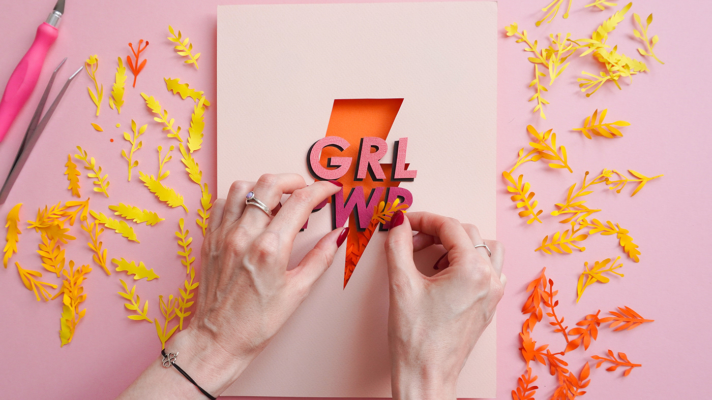 paper paper craft International Women's Day typography   paper art pink Flowers artwork handmade Girl Power