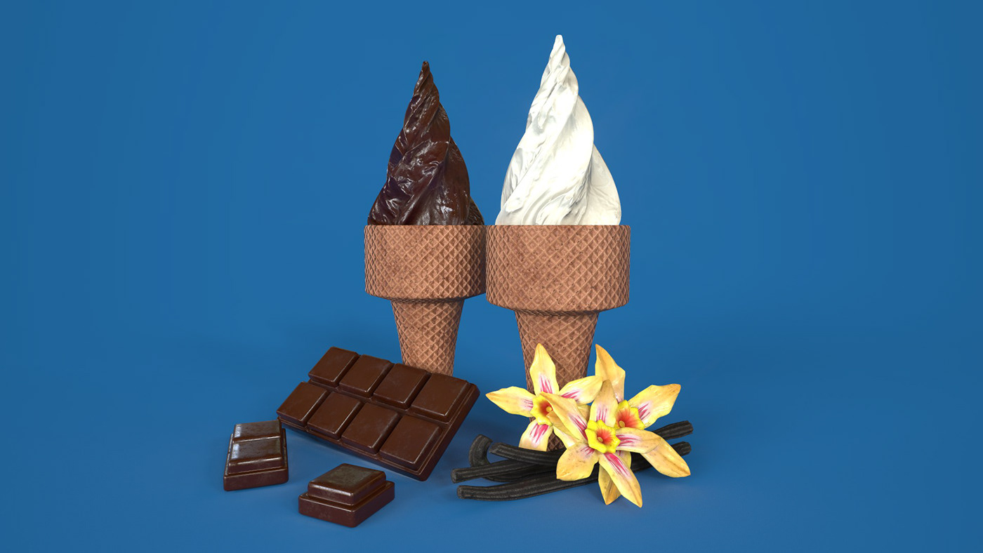 3D ice cream ice cream Maya model light UV texture vanilla