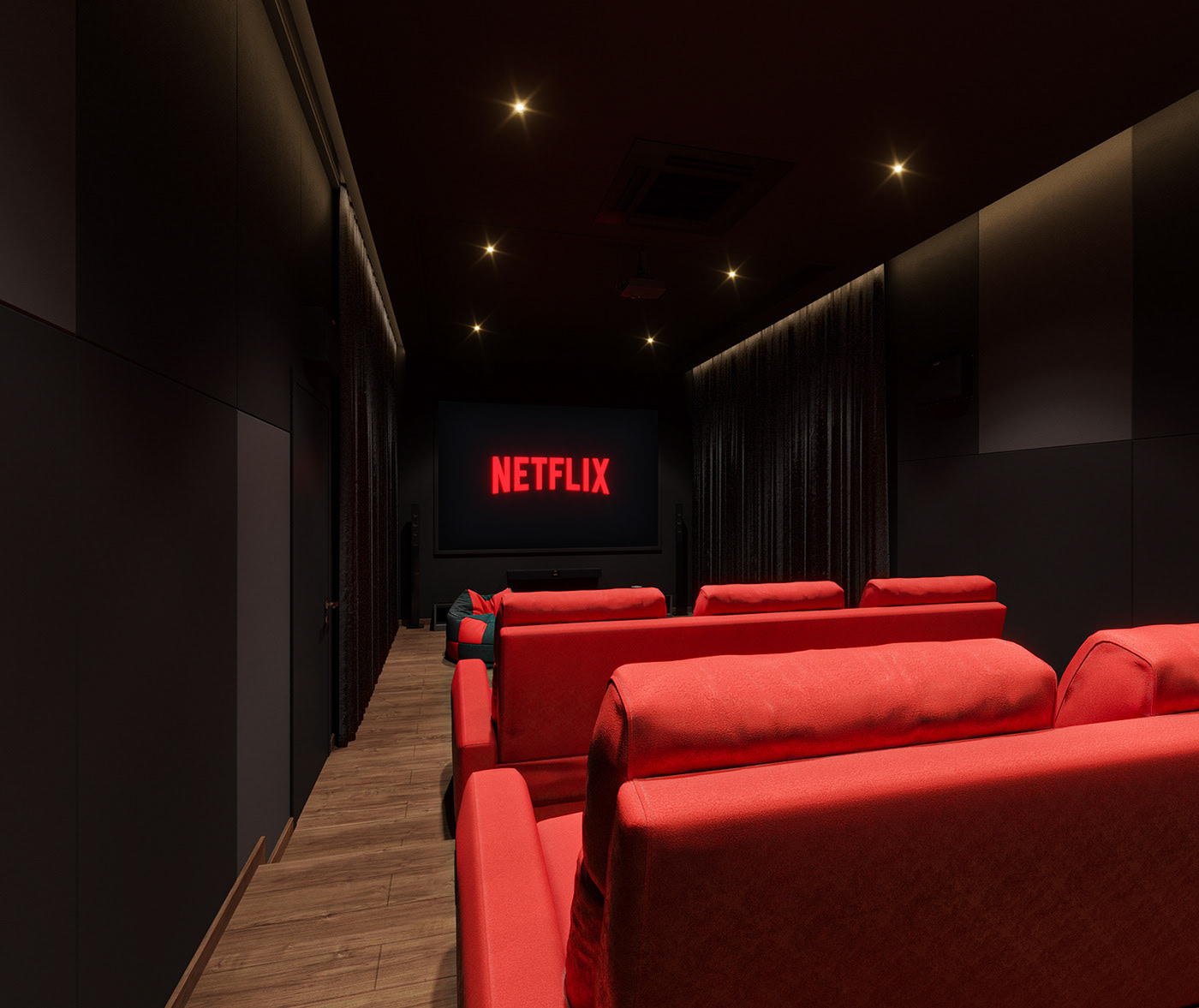 3D architecture archviz CGI design Interior visualization Netflix Theatre Render