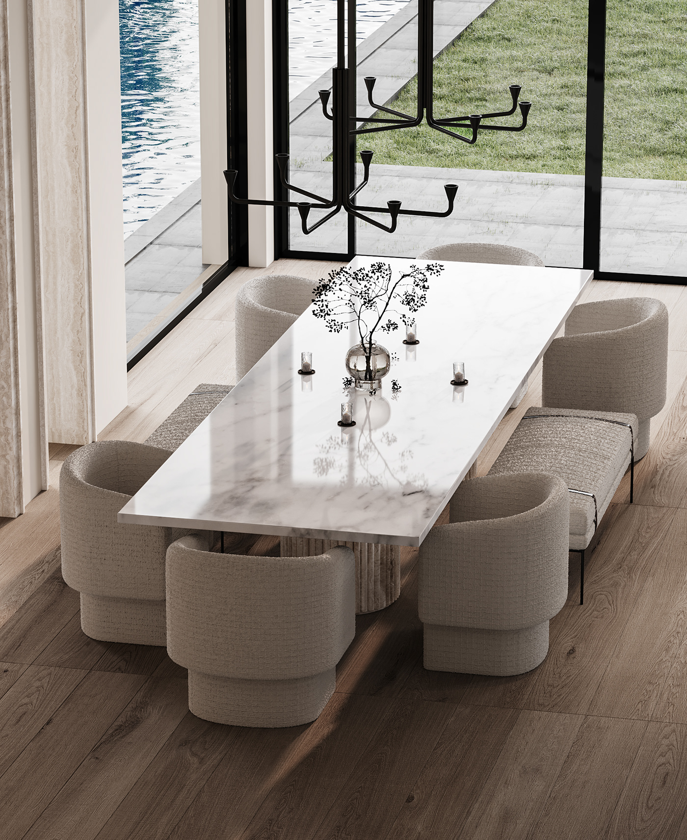 Villa interior design  visualization modern dining dining table furniture design  Interior design wood