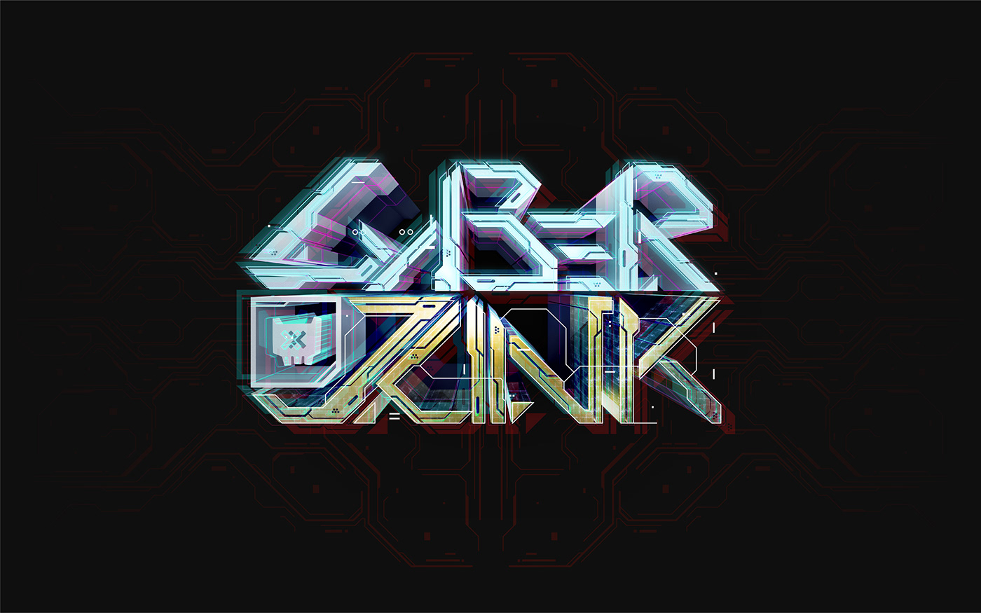 cyber punk logo FUI HUD poster futuristic head junk robot