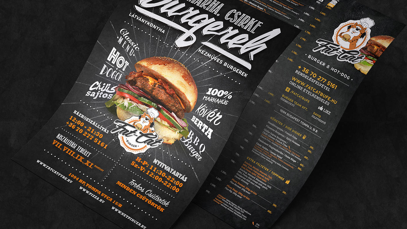 burger hotdog brand logo fat Cat identity branding  Website menu