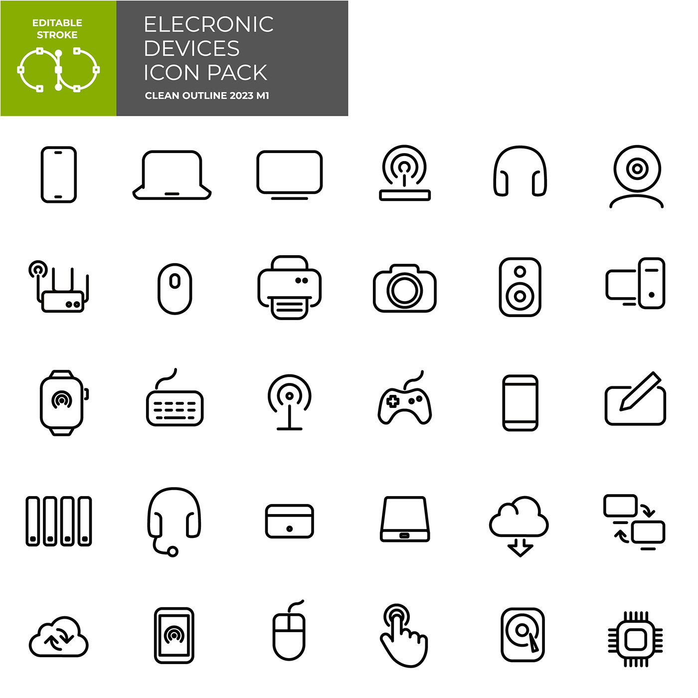 Icon outline electronic device vector editable icon set icons stroke icons
