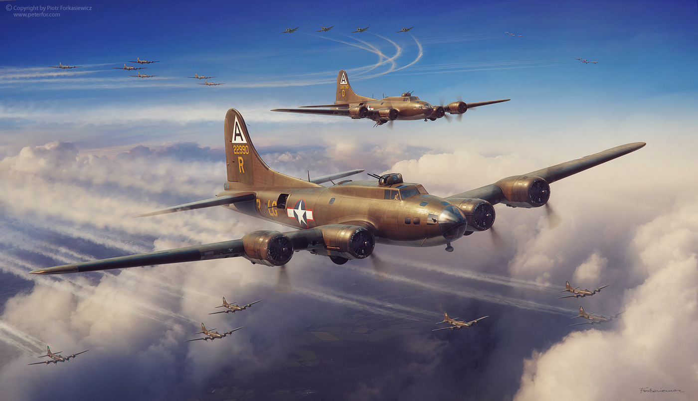 B-17 Flying Fortress WWII bombers fighters Dame Satan WWII Formation