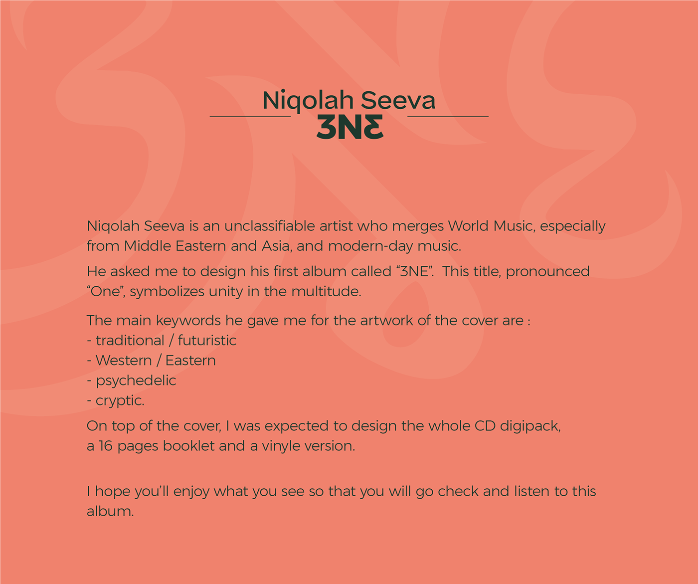Booklet digipack Niqolah Seeva vinyle World Music cover cryptic One psychedelic western/eastern