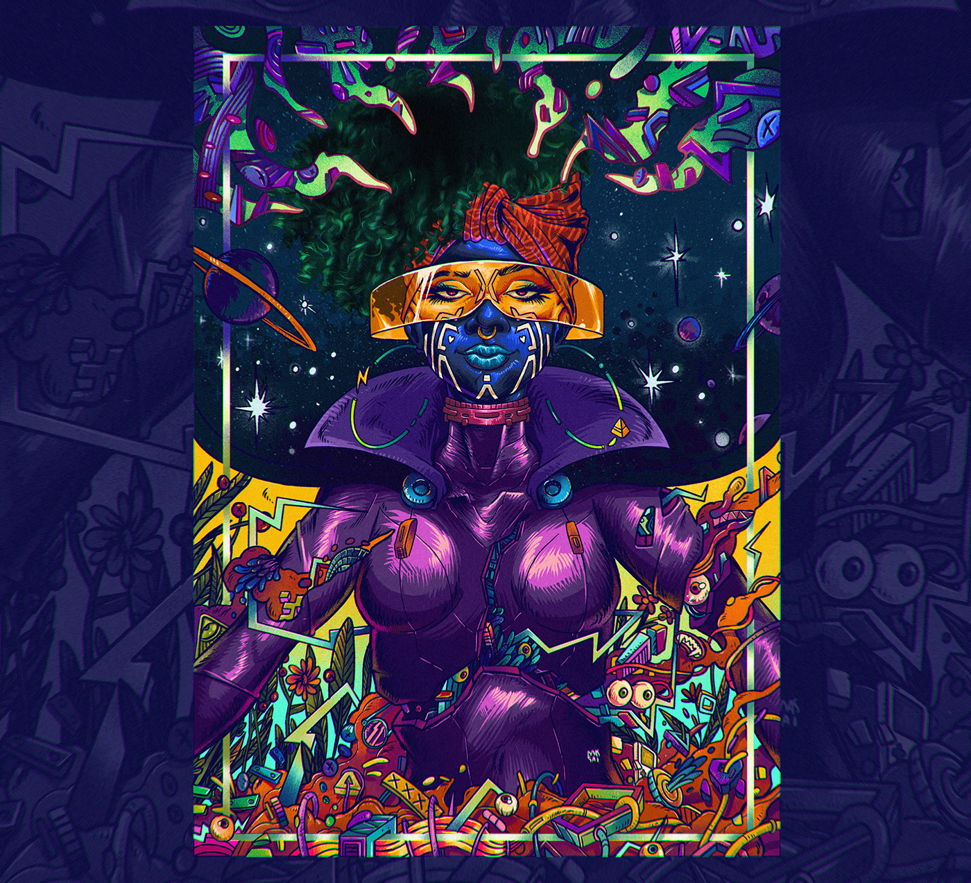 Afro Futurism colorful colorful art gig poster psychedelic poster