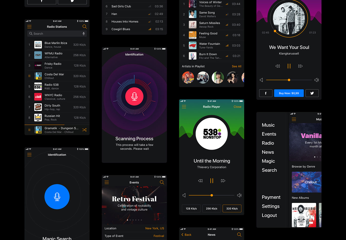 ui kit player Music UI Mobile UI Kit musical ui kit Sketch Template iOS App music app music