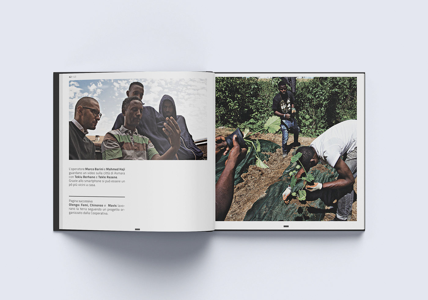 Fotografia book fotografico impaginazione Migranti Cooperativa InDesign