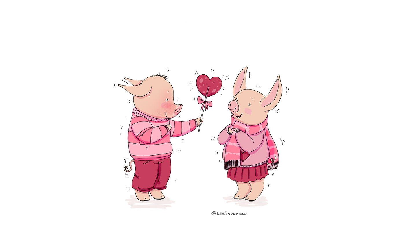 heart Love valentine Valentine's Day romantic pink pig greeting card valentines piglet