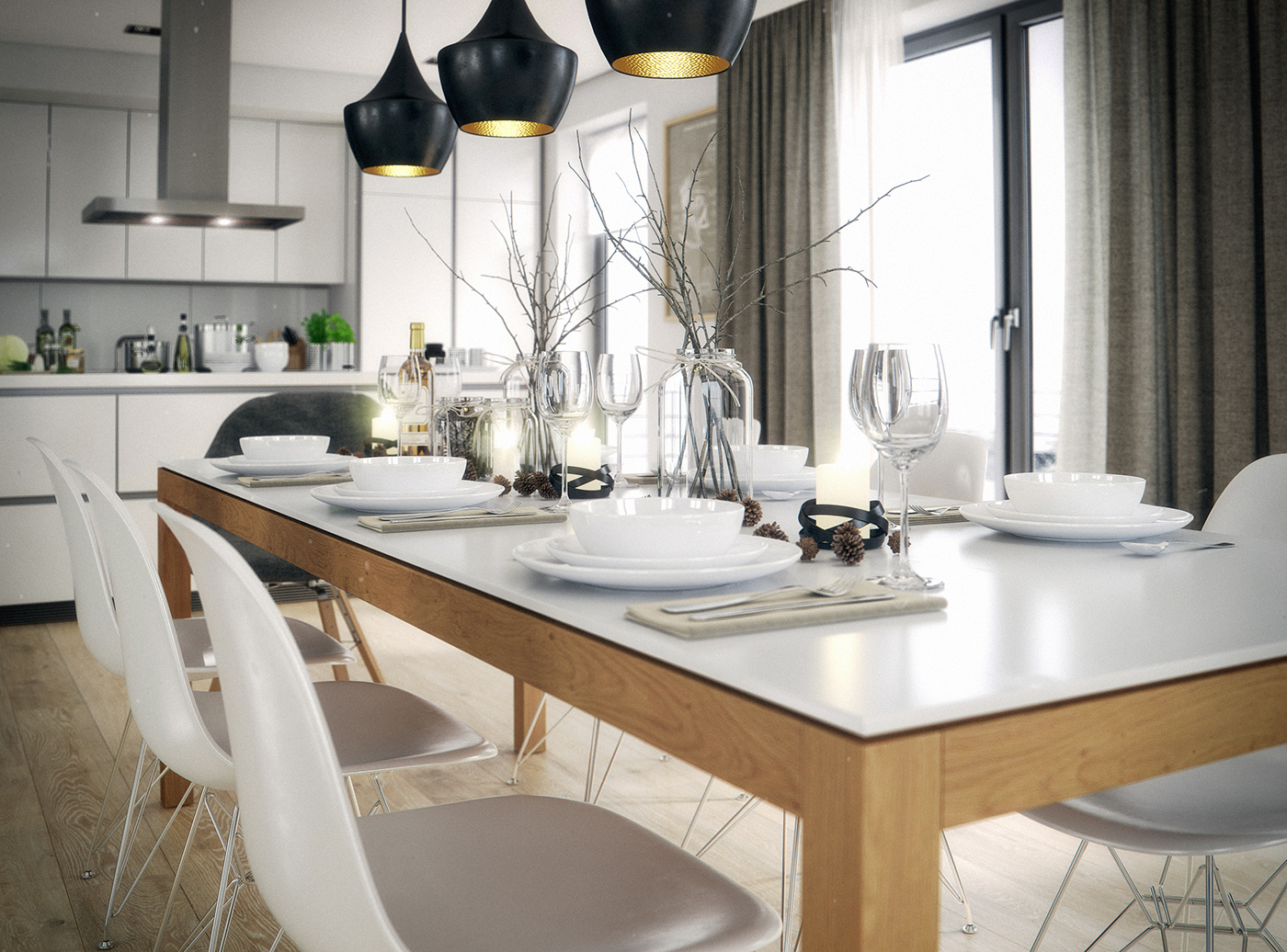 cinema 4d vray germany appartement 3D rendering CGI kitchen bulthaup EAMES