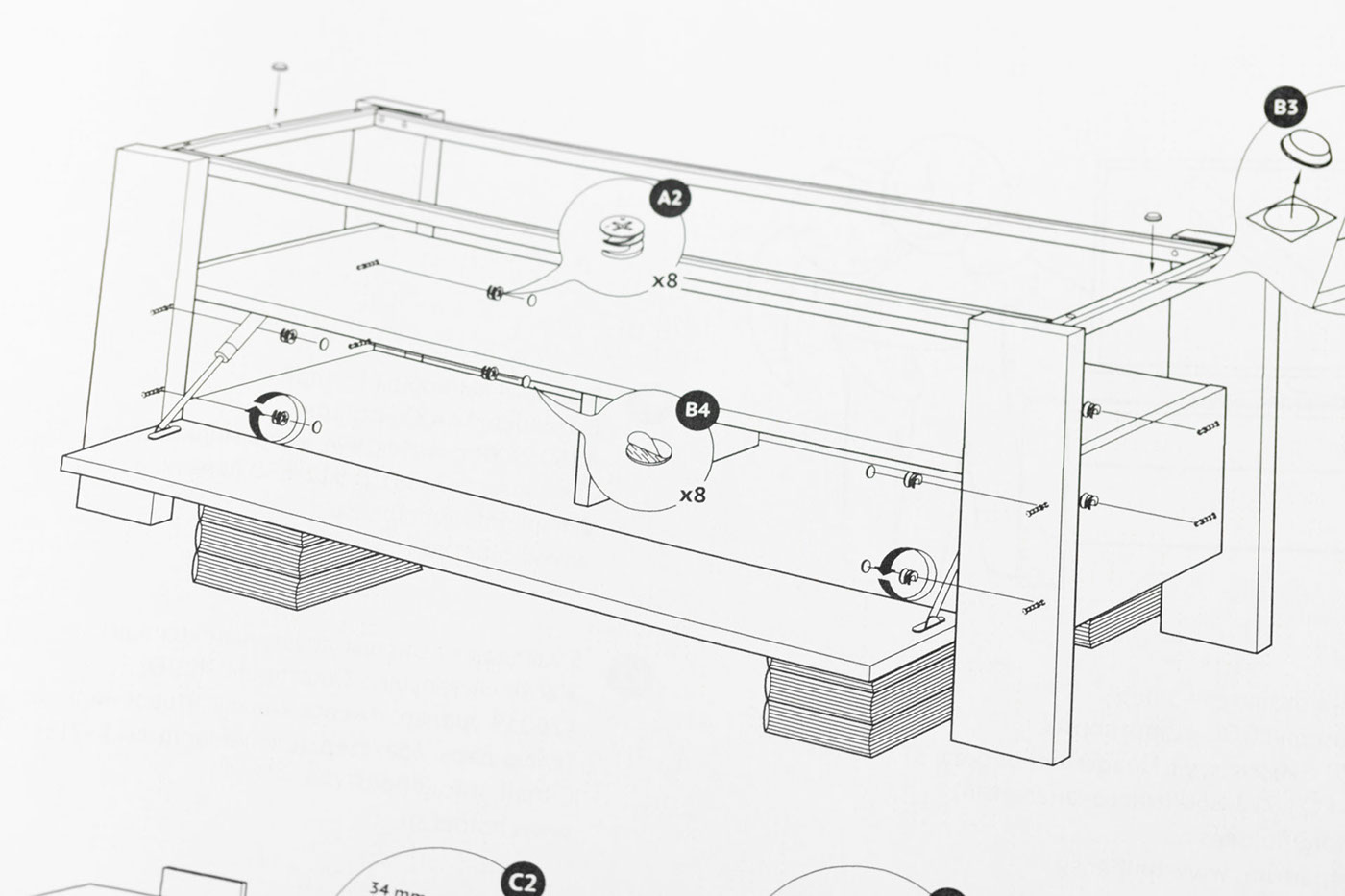 technical illustration installation instruction Character tv furniture rack table