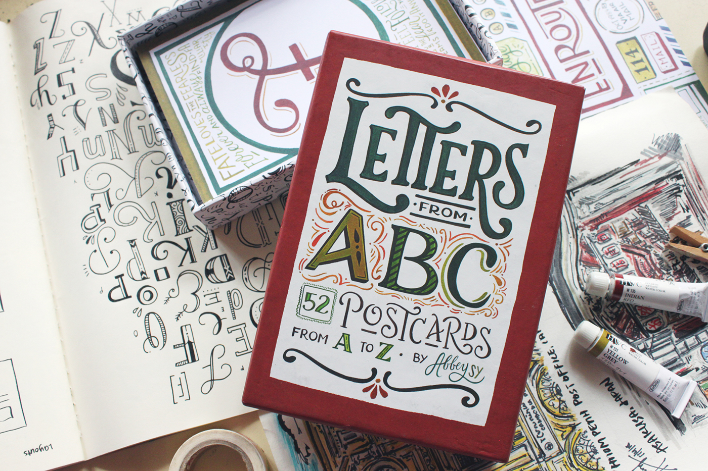 postcards alphabet postcrossing lettering watercolor art A-Z postcard mail