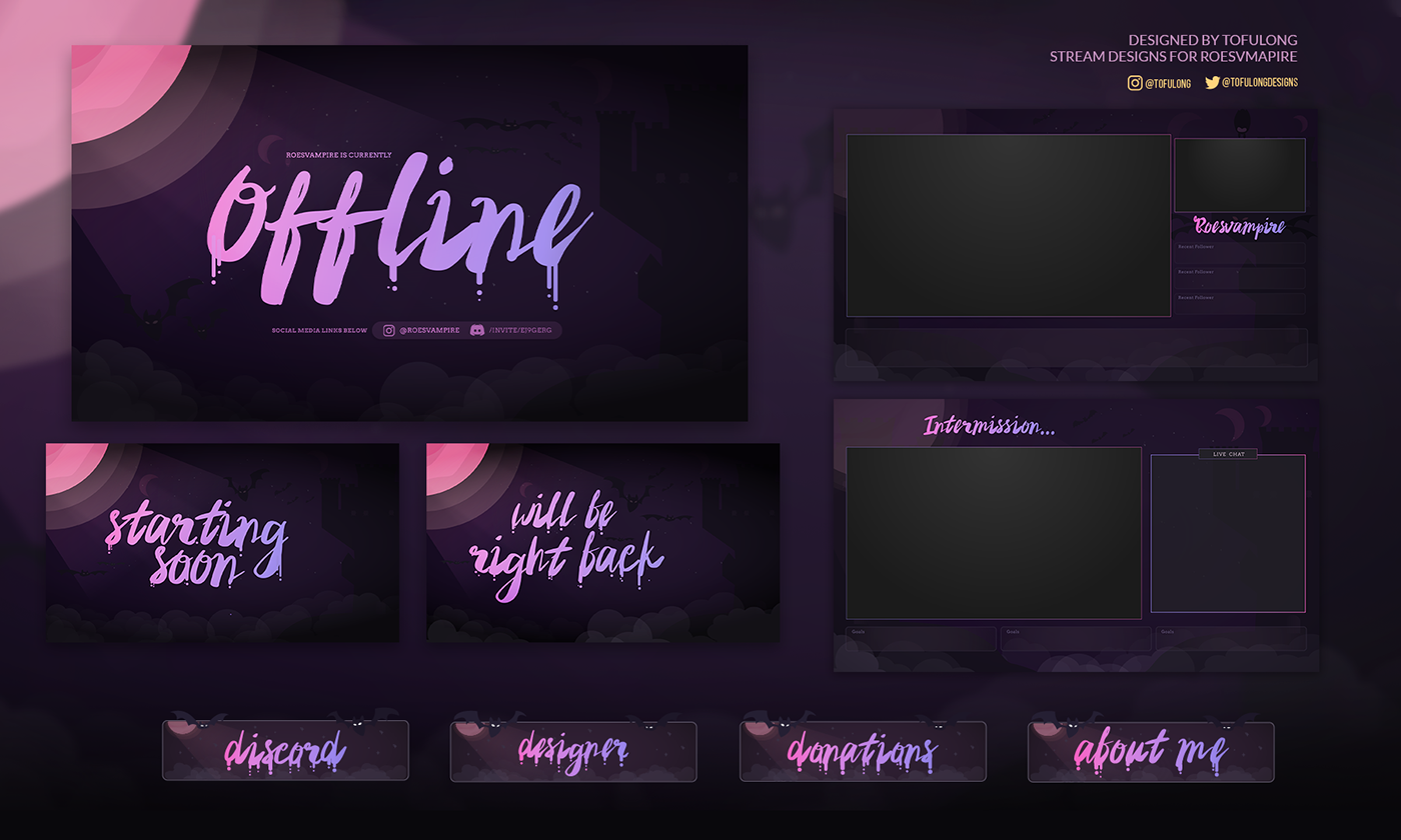 Streamer Twitch streamer designs Overlay panels offline screen ILLUSTRATION  twitch essentials streamers cute designs