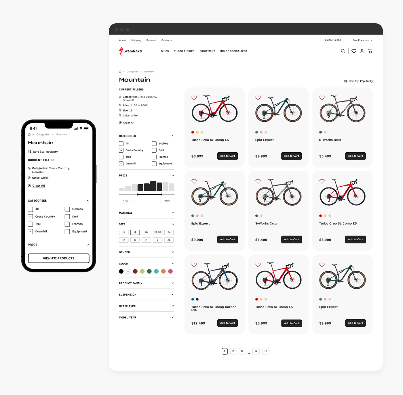 Bicycle e-commerce Ecommerce landing page online store specialized UI/UX user interface Web Design  Website