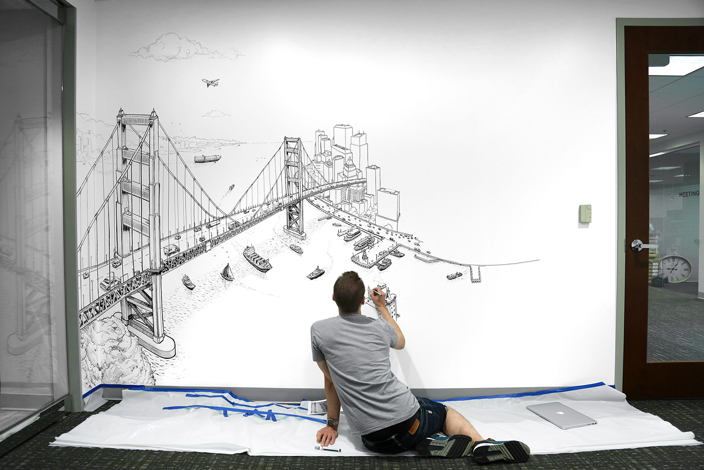 Mural panoramic Black&white world Drawing  wall details acrylic molotow