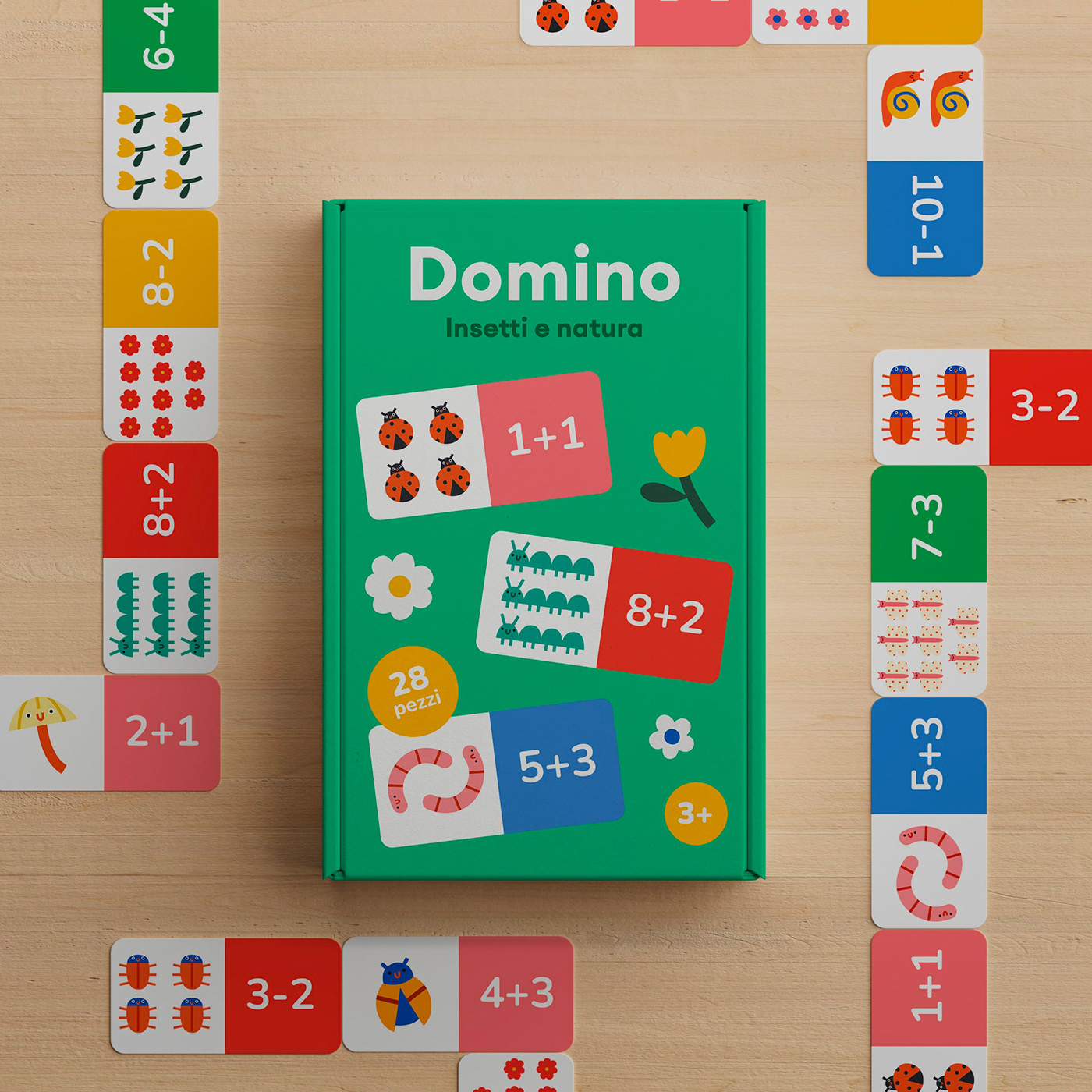Domino game for kids and children with insect and nature illustration