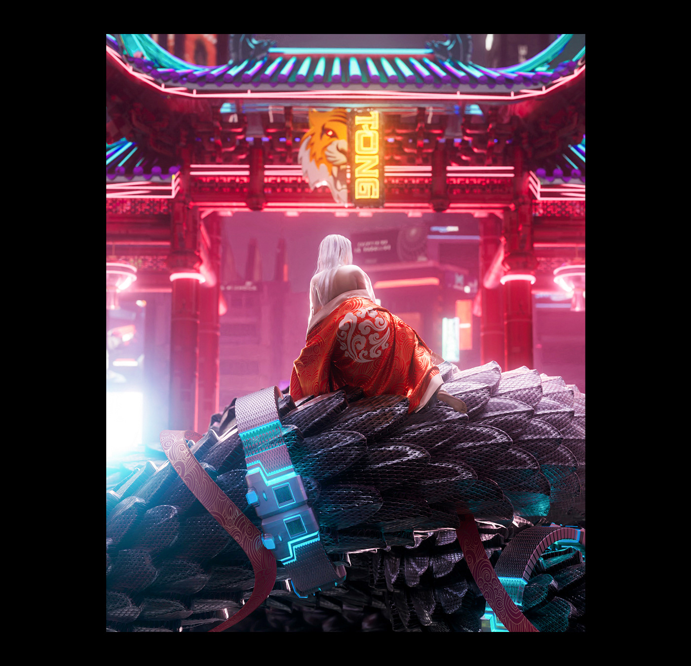 3D asian chinese concept art Cyberpunk dragon futuristic Scifi