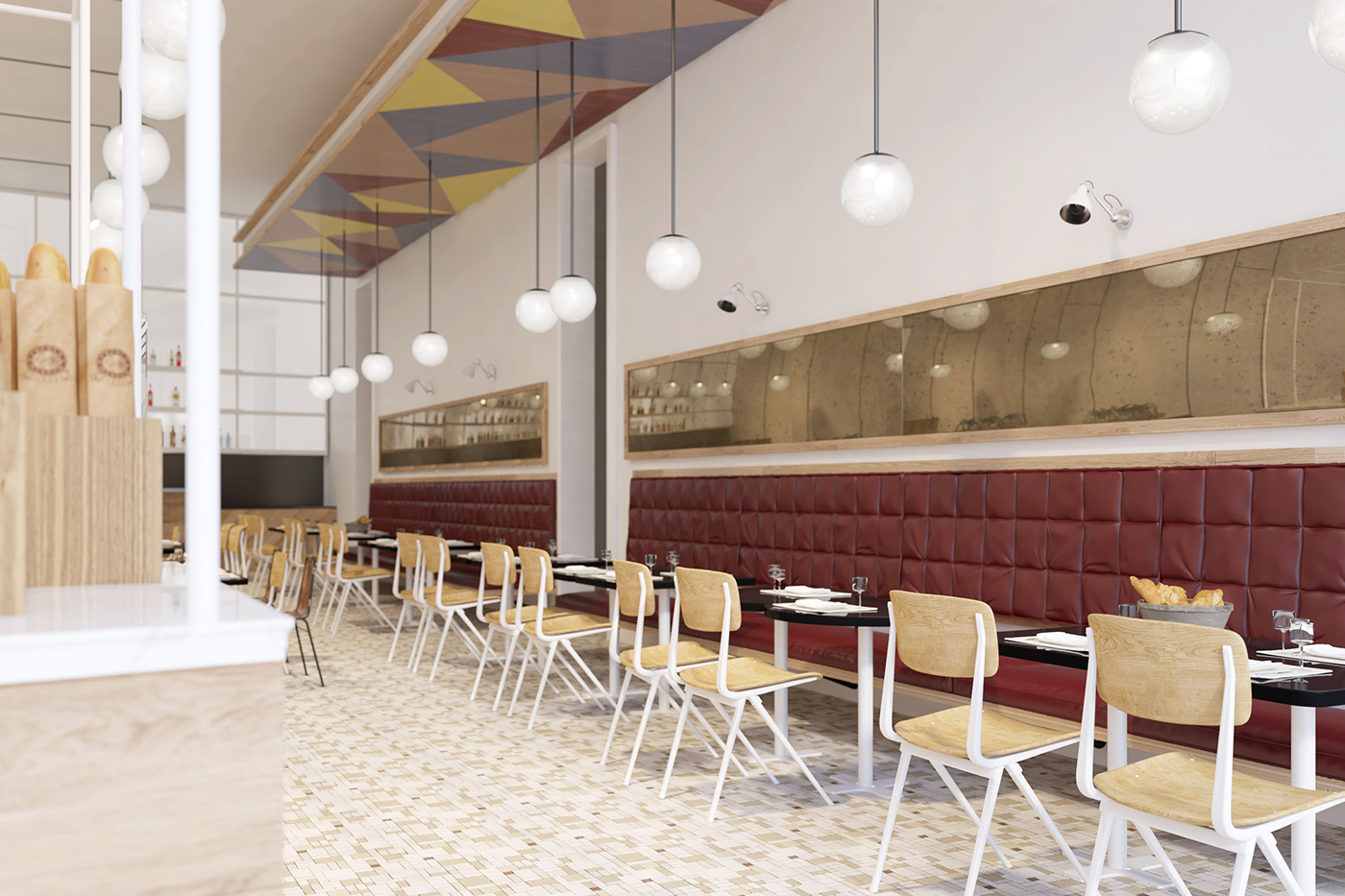bakery restaurant Interior design Project 3D visualization colors mood furniture