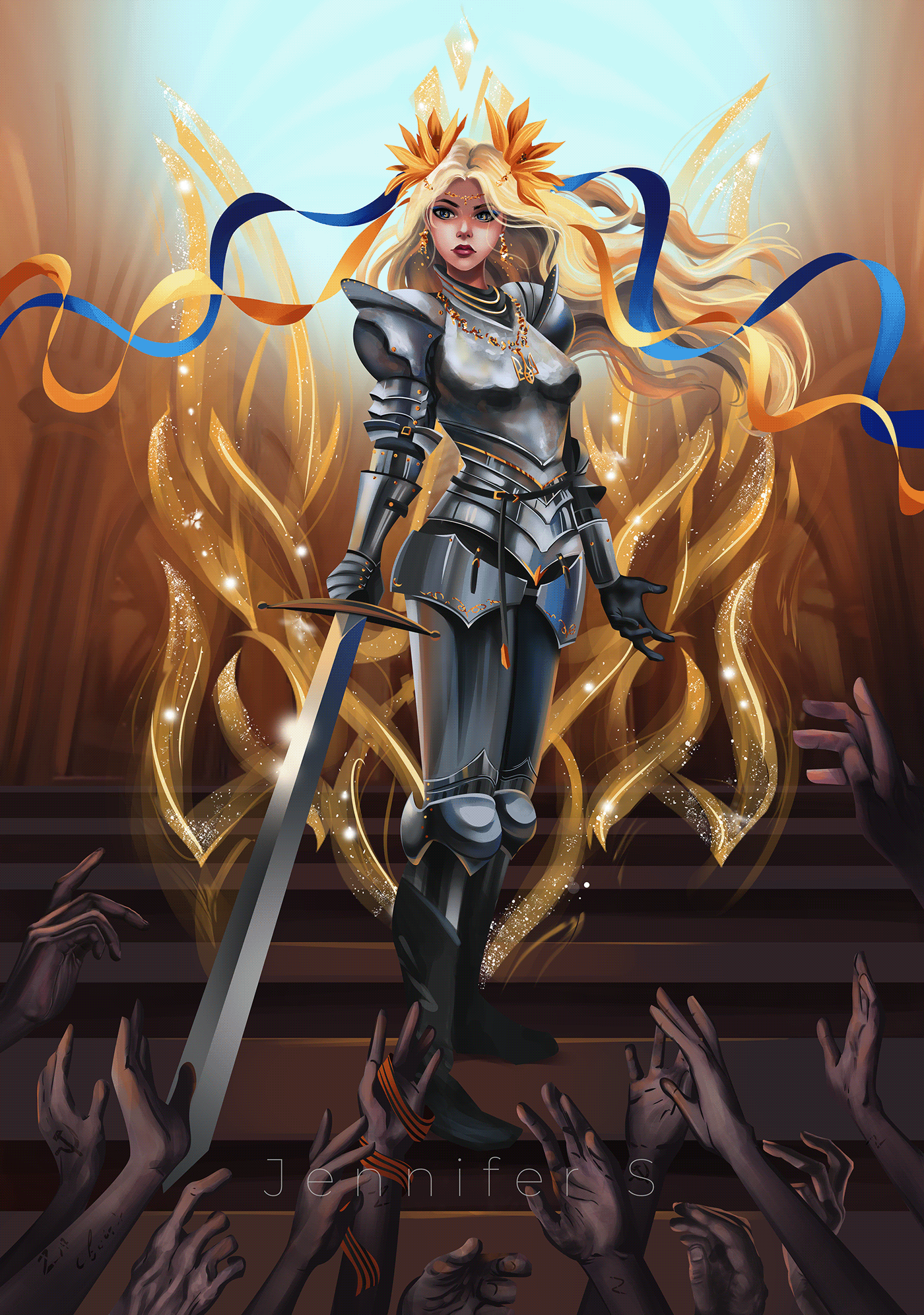 blue Character design  Digital Art  knight peace Trident ukraine yellow