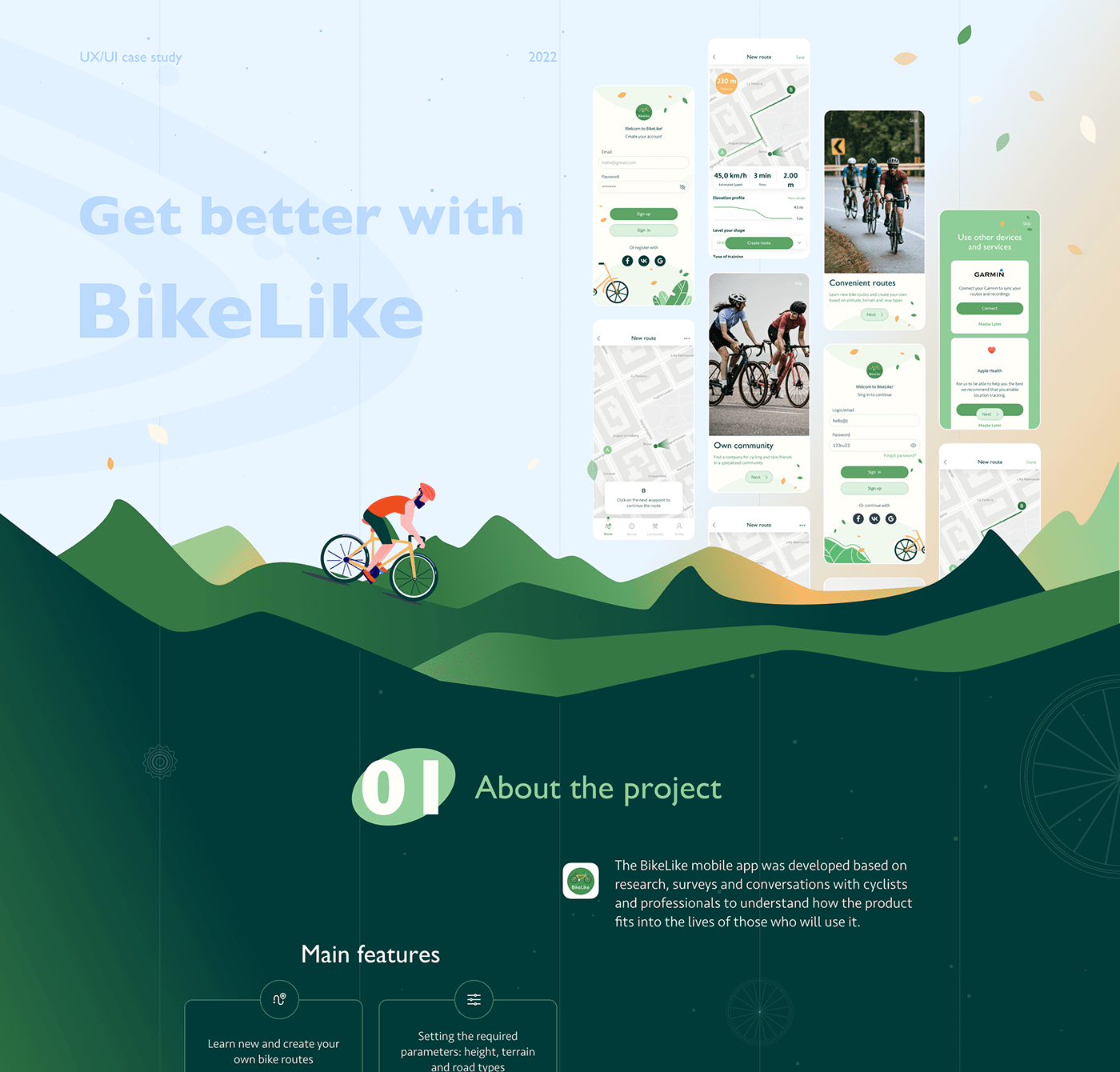 Bicycle Bike Cycling Figma green mobile Mobile app mobile design sport UI/UX