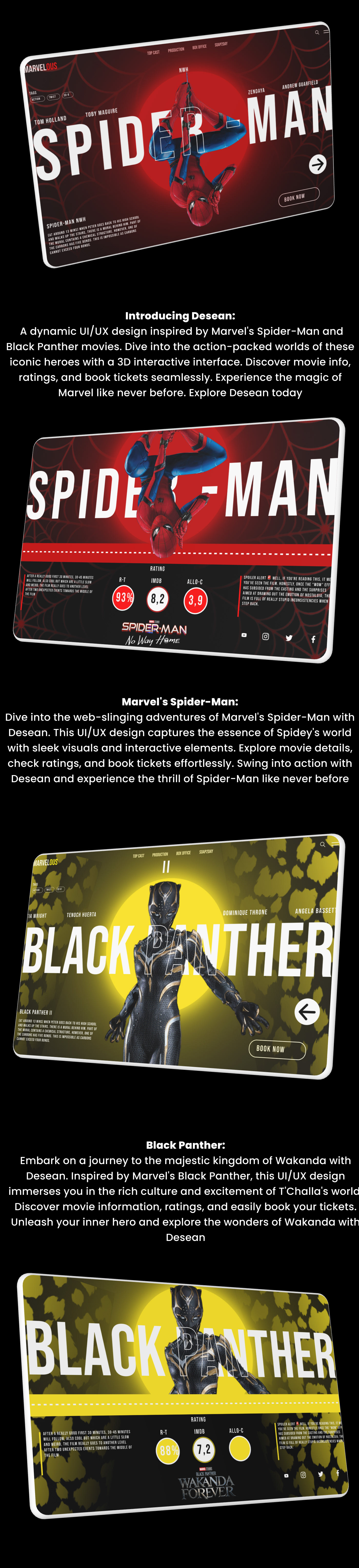 ui design UI/UX spiderman black panther marvel Web Design 