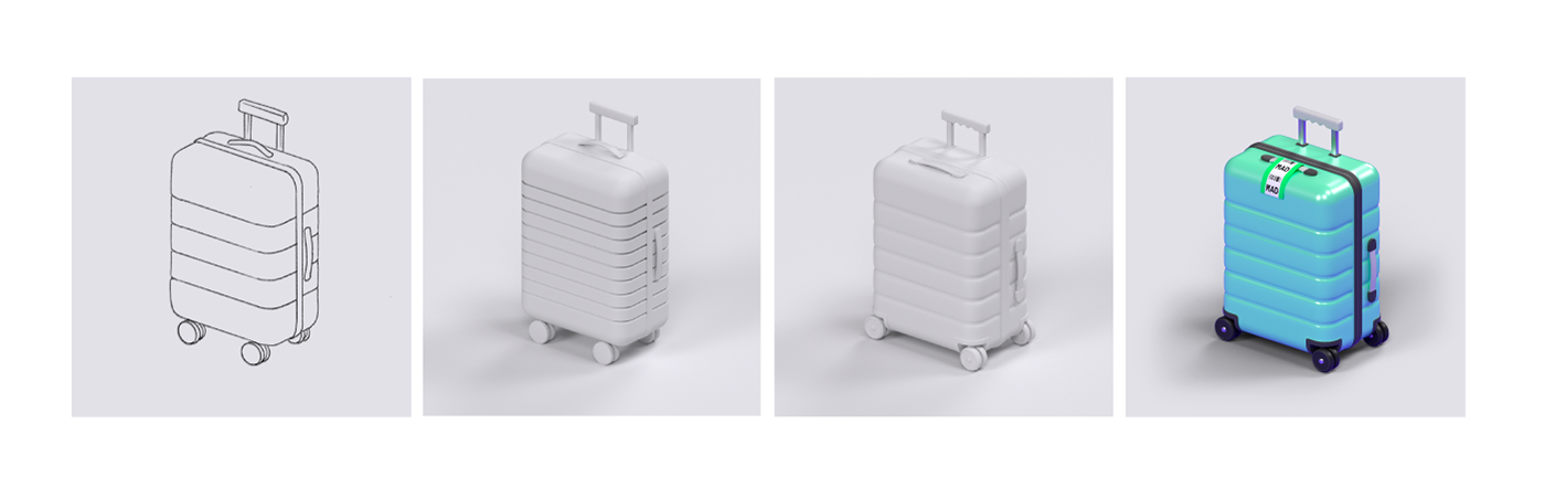 3D illustration 3d modeling balloondog converse hamburger Isometric keyboard pattern pill suitcase