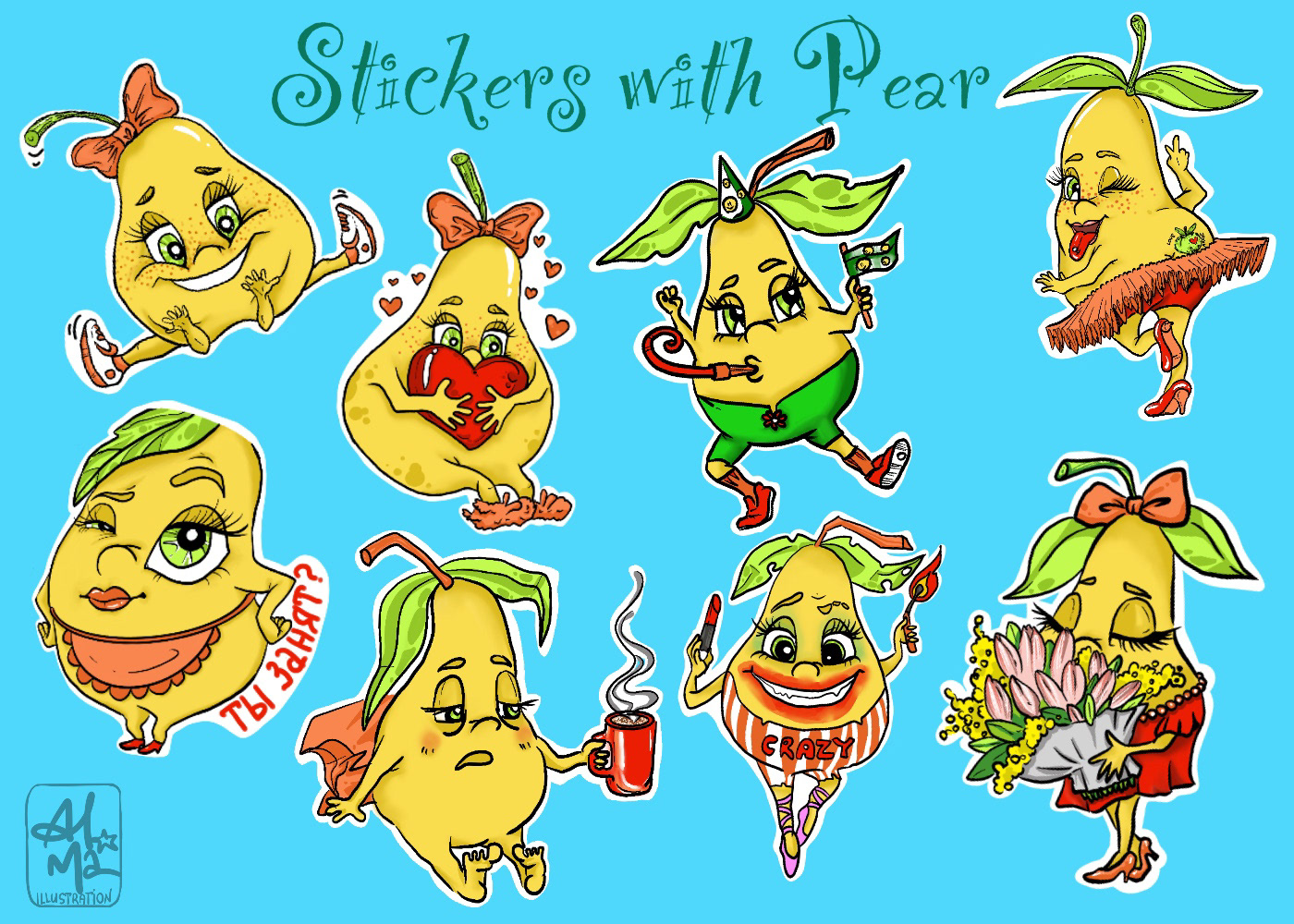 Stickers with funny Pear.