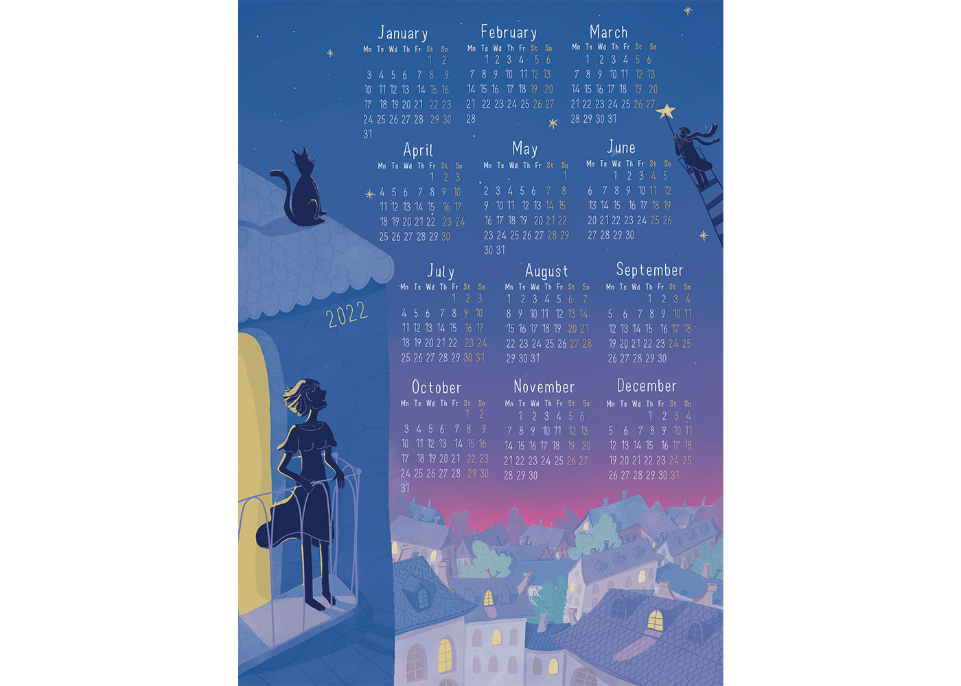 Calendar with dreamy illustration