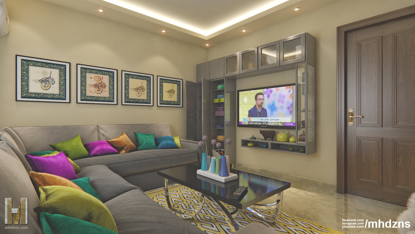 living room Custom interior design  grey blue