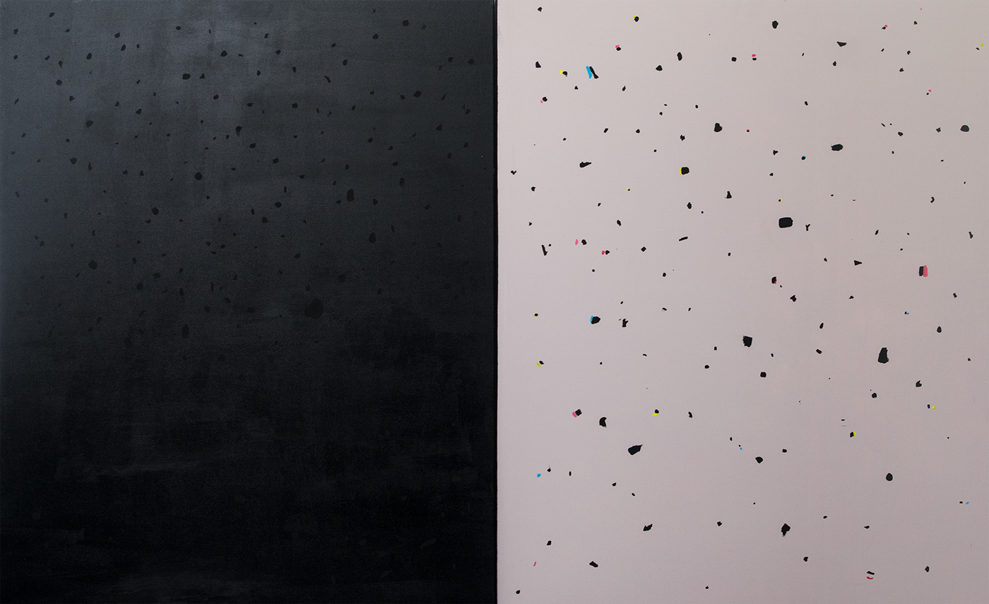 diptych black White dots particles painting   minimal