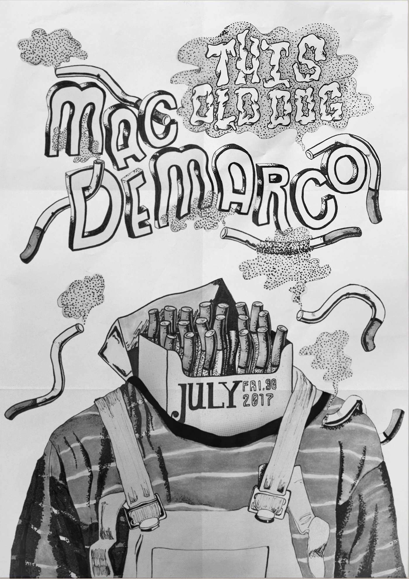 gig poster poster mac demarco Singer musician music poster HAND LETTERING ILLUSTRATION  cigarettes lighter