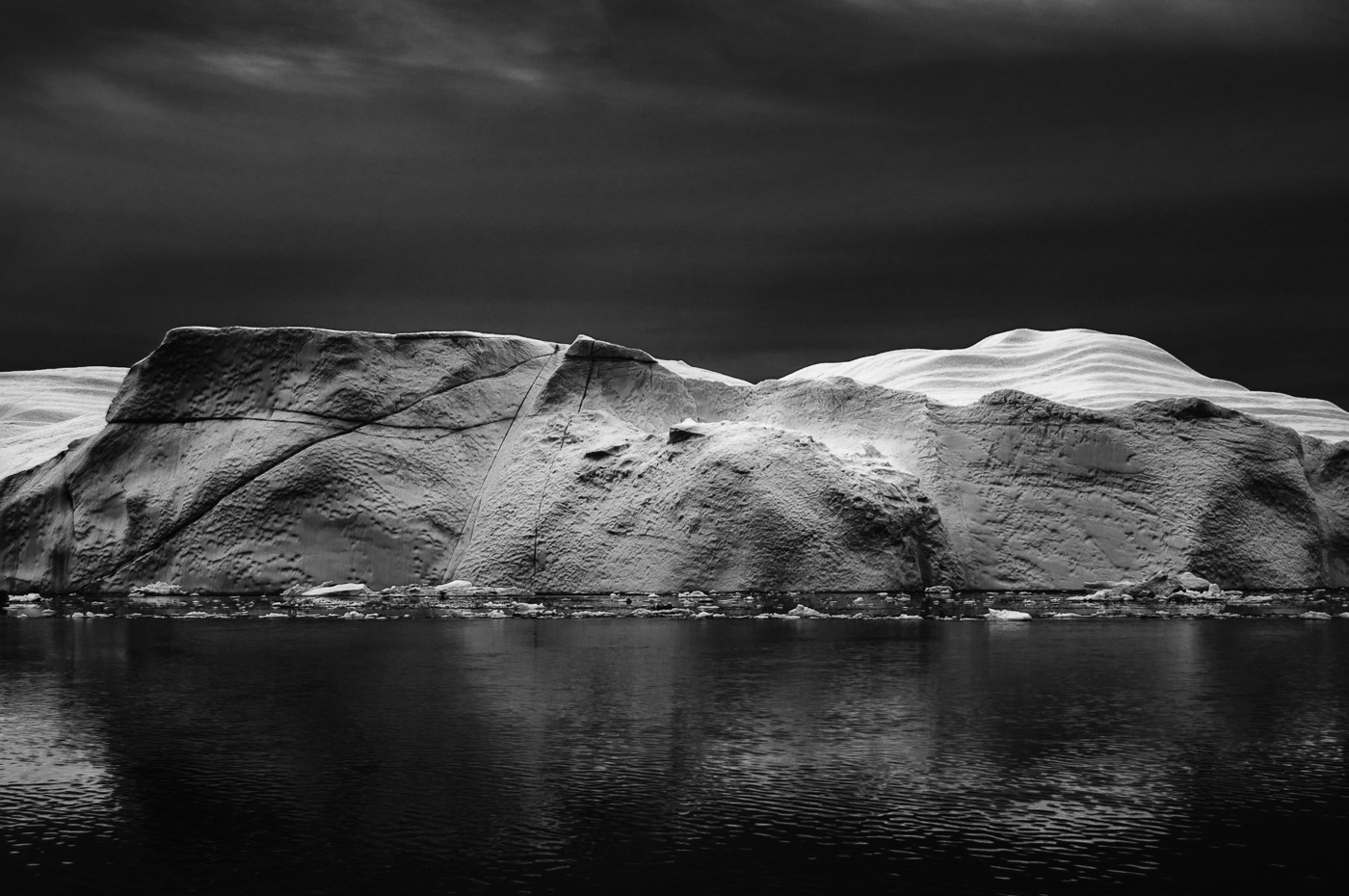 northlandscapes Arctic Greenland ice iceberg black & white Shadows snow sea Ocean water reflection clouds dark