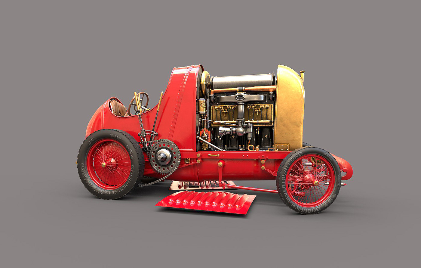 car vintage antique fiat s76 beast Retro cartoon 3D race