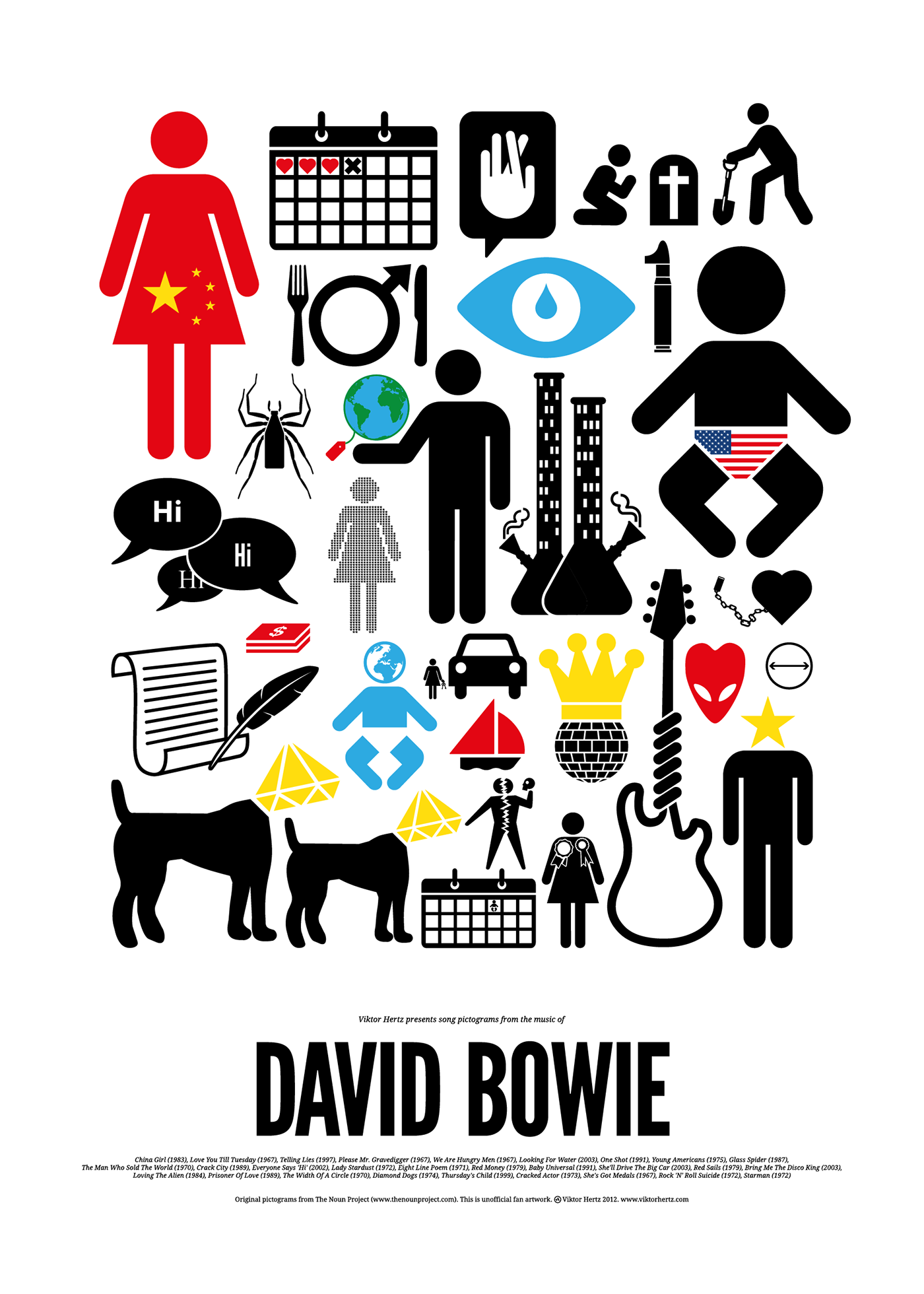 posters pictograms viktor HERTZ rock art digital illustrations icons symbols david Bowie bob dylan the rolling stones iggy pop