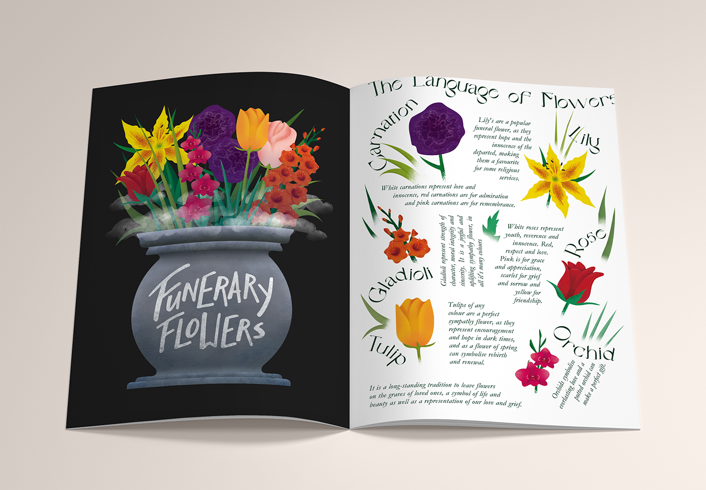 death digital illustration editorial Final year Project Flowers magazine Poetry  student typography   Zine 