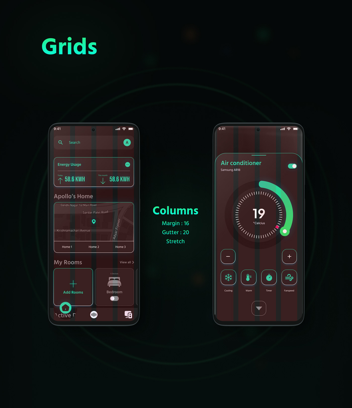 android app Case Study dark futuristic phone Smart Home Technology UI UI/UX