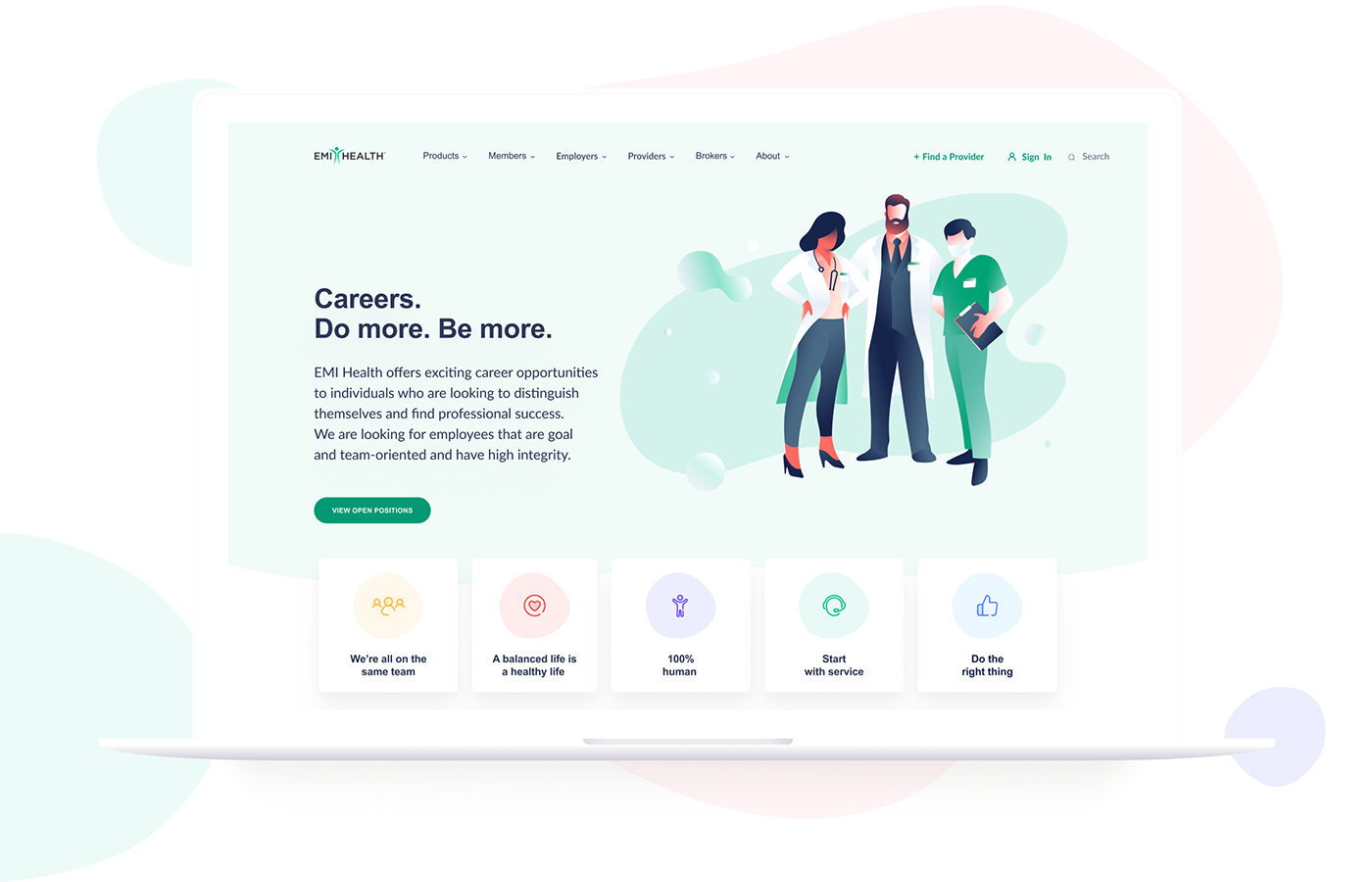 Hero section of the website in a Mockup, designed for EMI Health 
