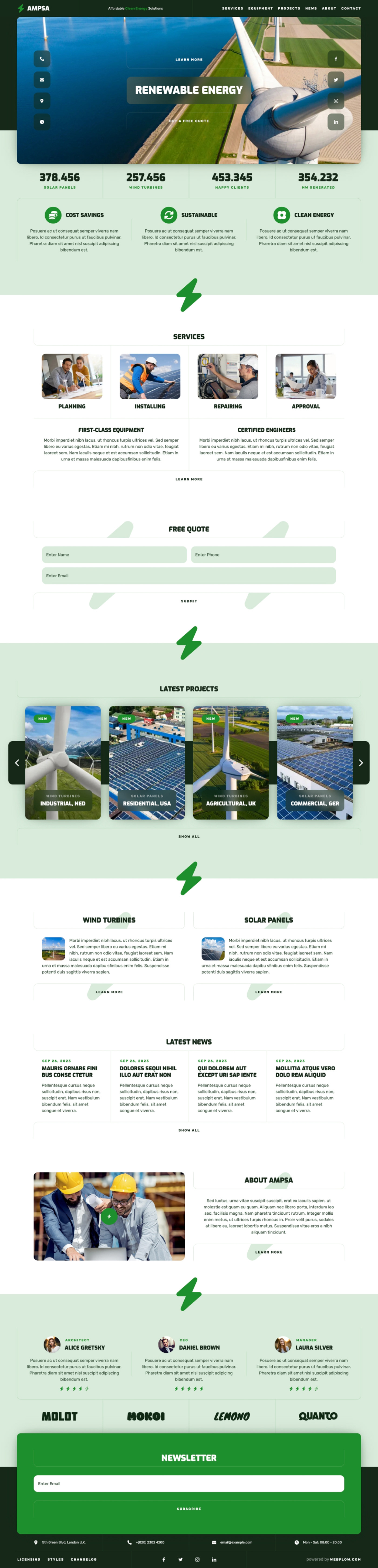 Webflow Website Web Design  template energy Green Energy Renewable Energy sustainable energy Solar Panels wind turbines