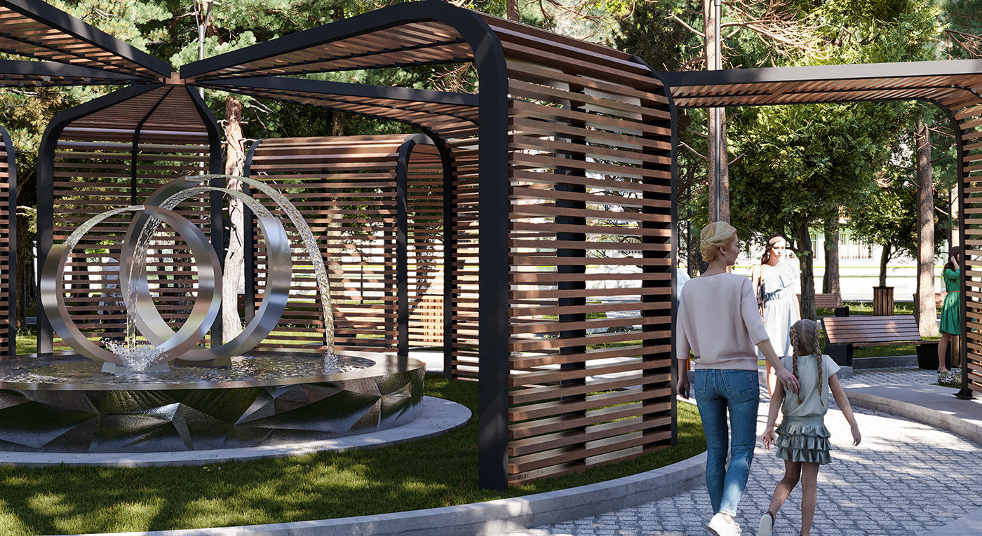 3ds max architecture corona Landscape Architecture  Park park design Render Tree  Urban Design visualization