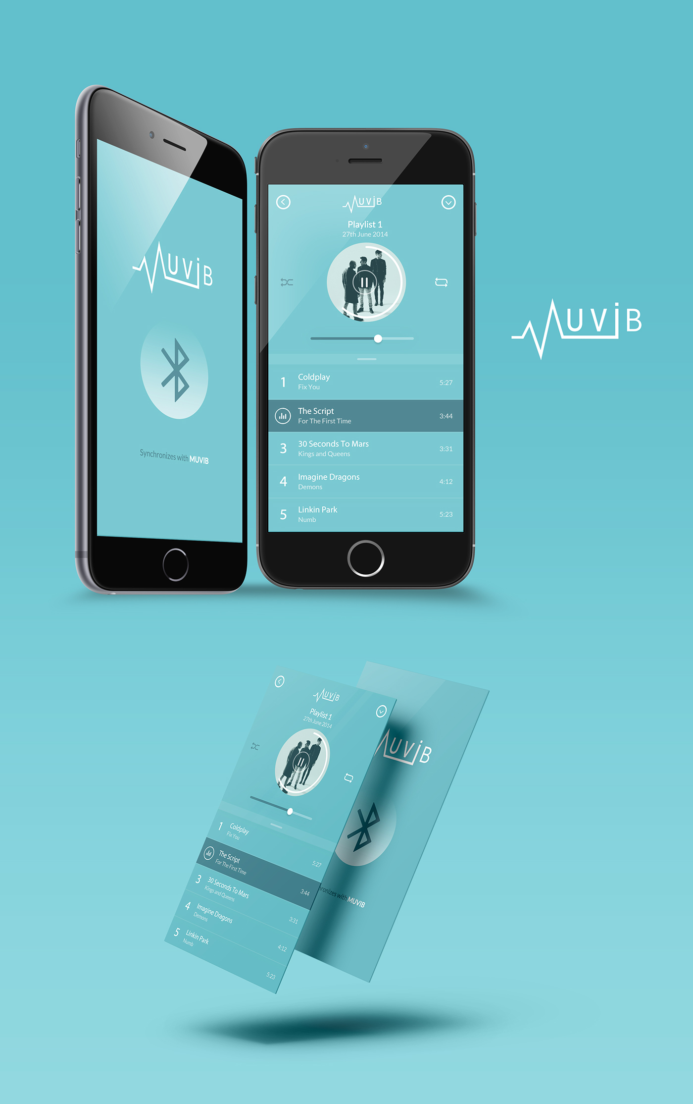 MUVIB UI ux Interface mobile app intearaction user design free Mockup green blue The Script Website