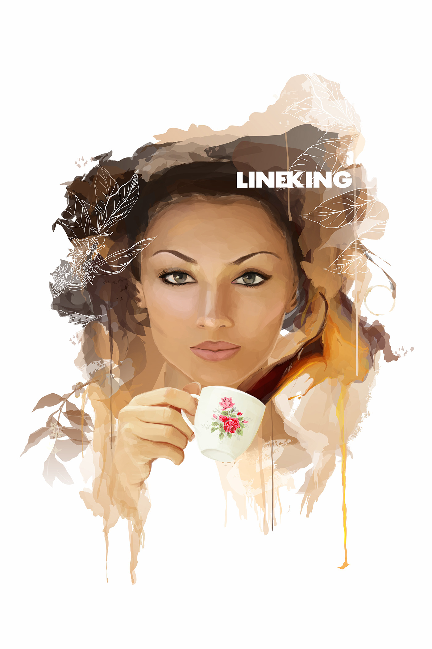 Coffee coreldraw vector cup Roses portrait woman arabic Lineking
